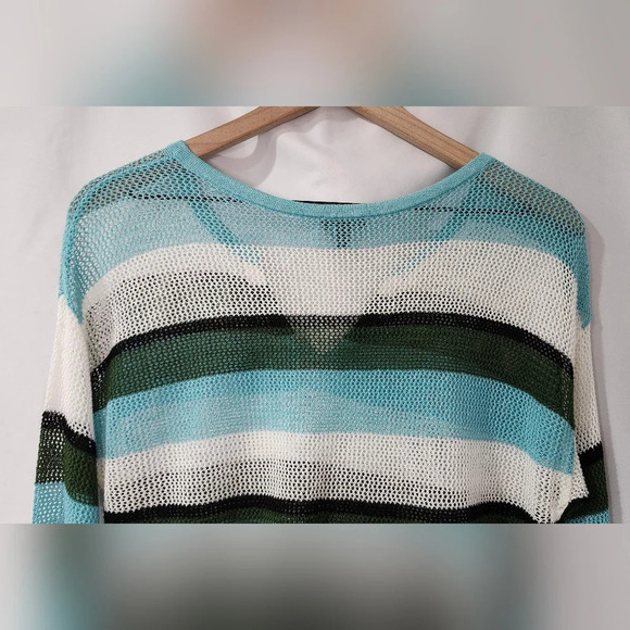 Talbots Womens Open Knit‎ Top Size M Linen Coastal Stripes Resort Cruise Beachy - Picture 7 of 7